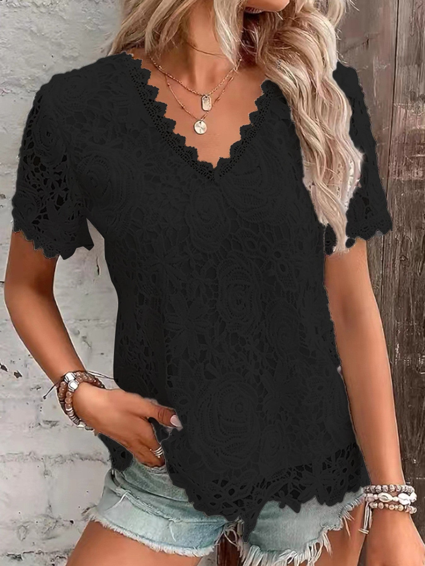 Liora Lace Trim Cotton T-shirt