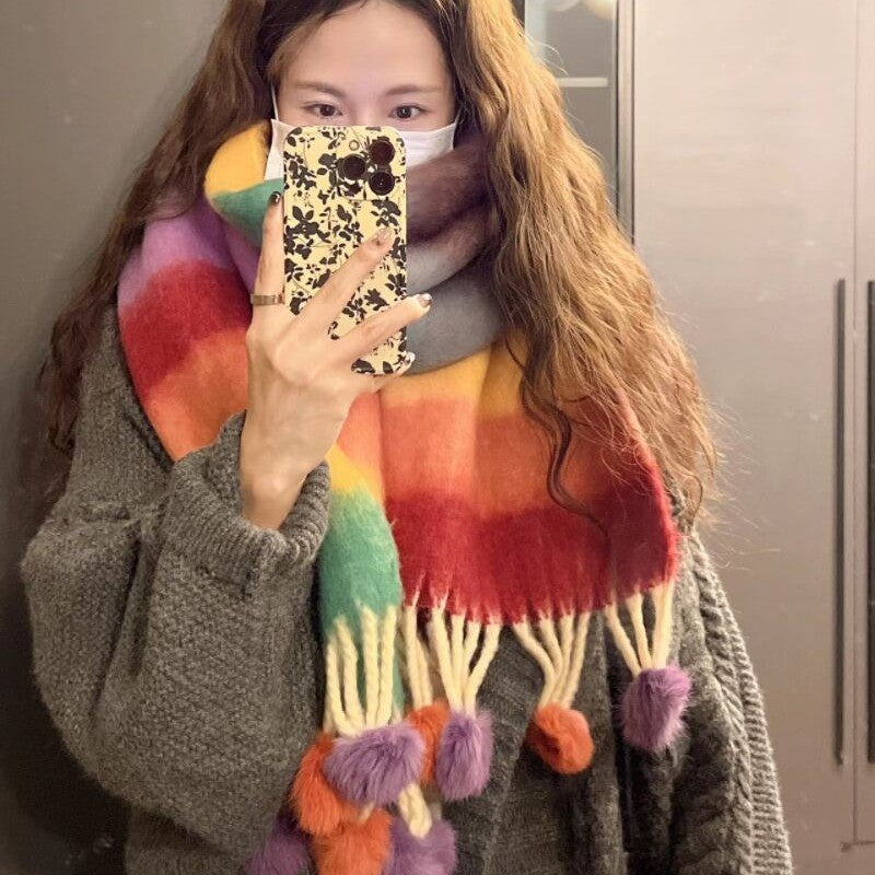 Solenne Rainbow Knit Tassel Scarf