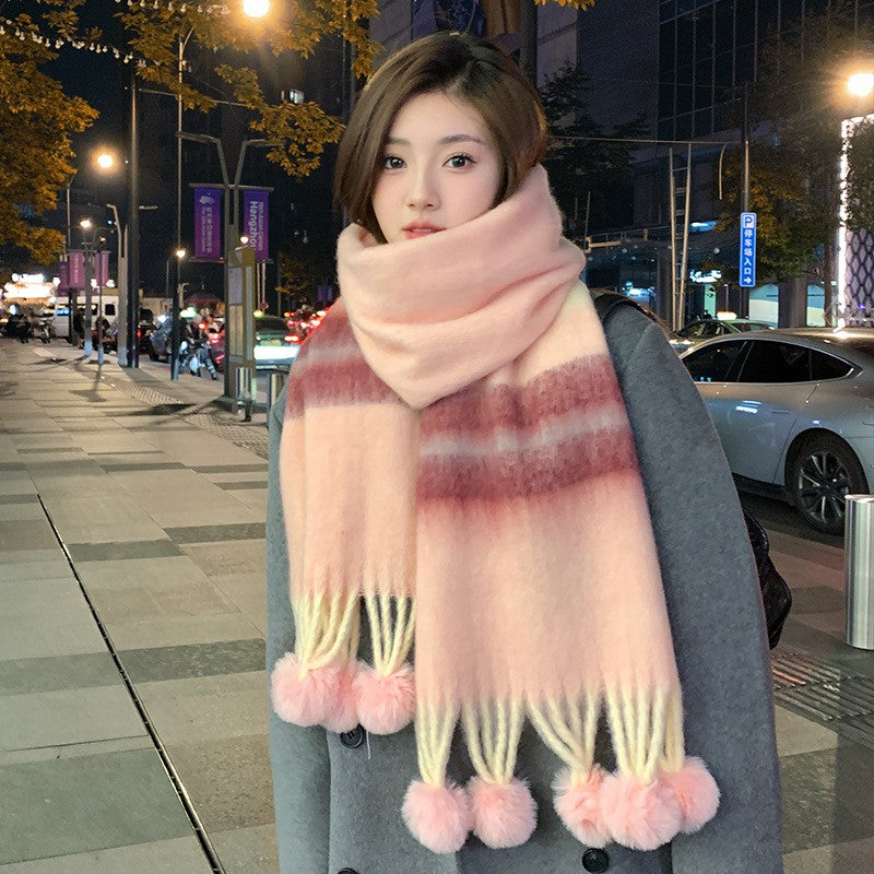 Solenne Rainbow Knit Tassel Scarf