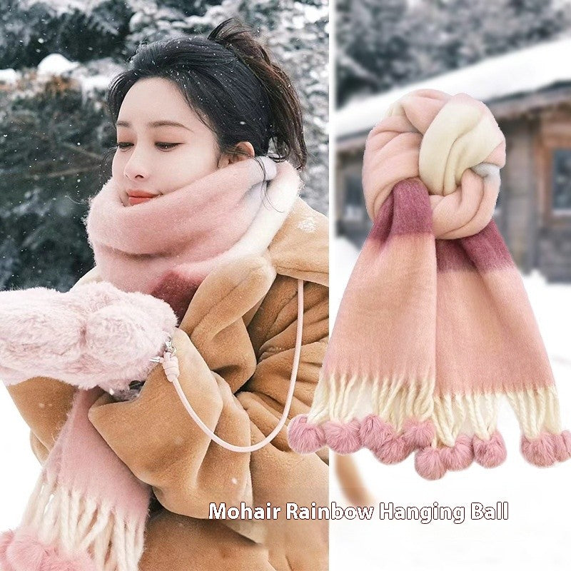 Solenne Rainbow Knit Tassel Scarf