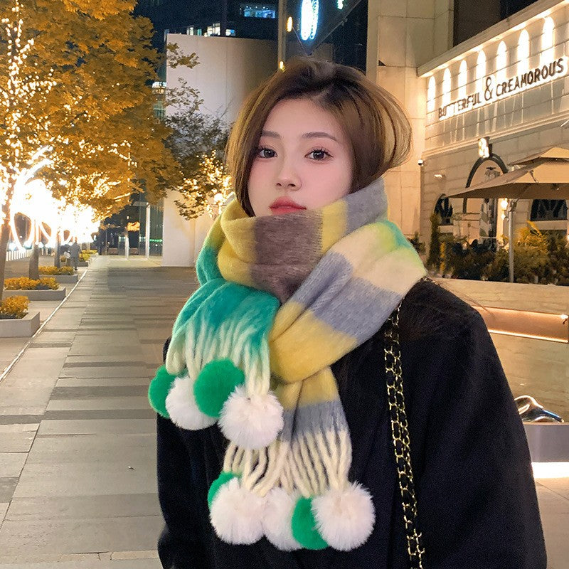 Solenne Rainbow Knit Tassel Scarf