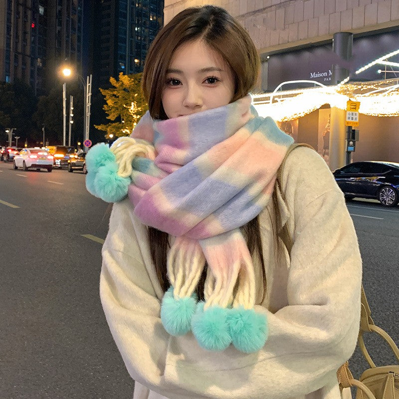 Solenne Rainbow Knit Tassel Scarf