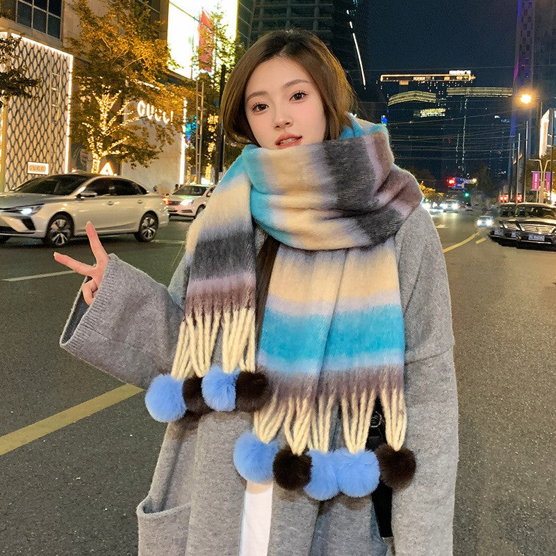 Solenne Rainbow Knit Tassel Scarf