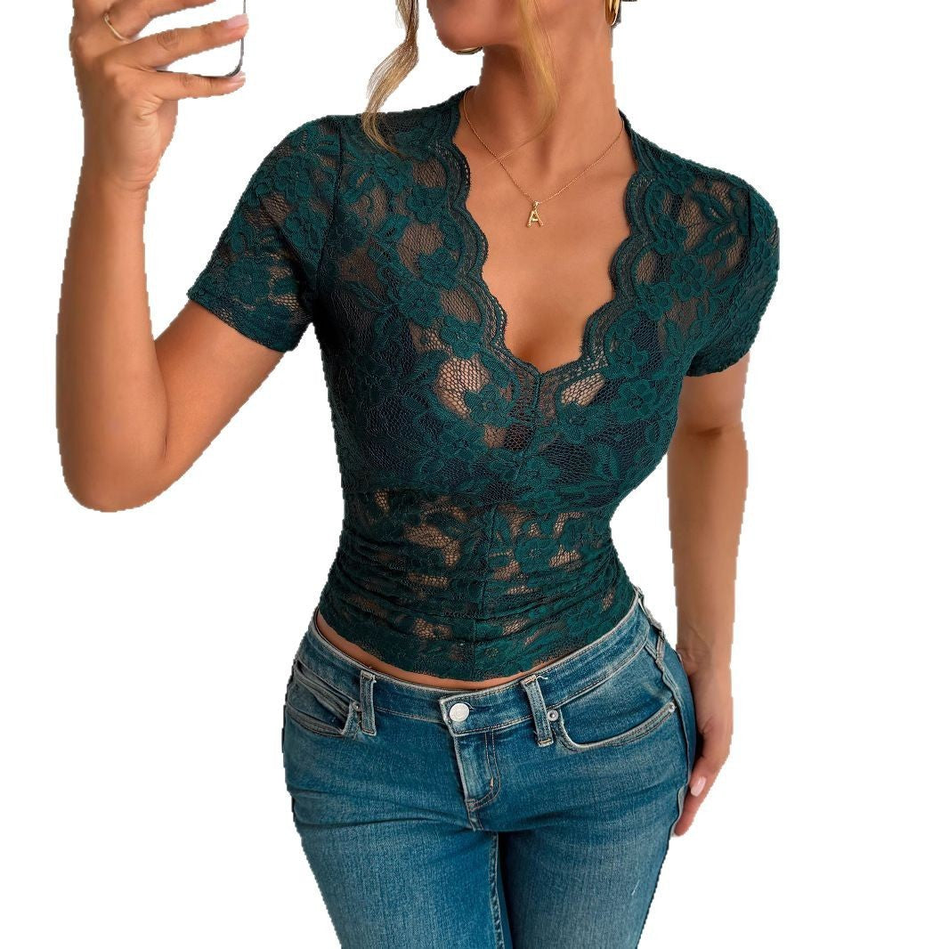 Yvanna Lace V-neck Short Sleeve Top